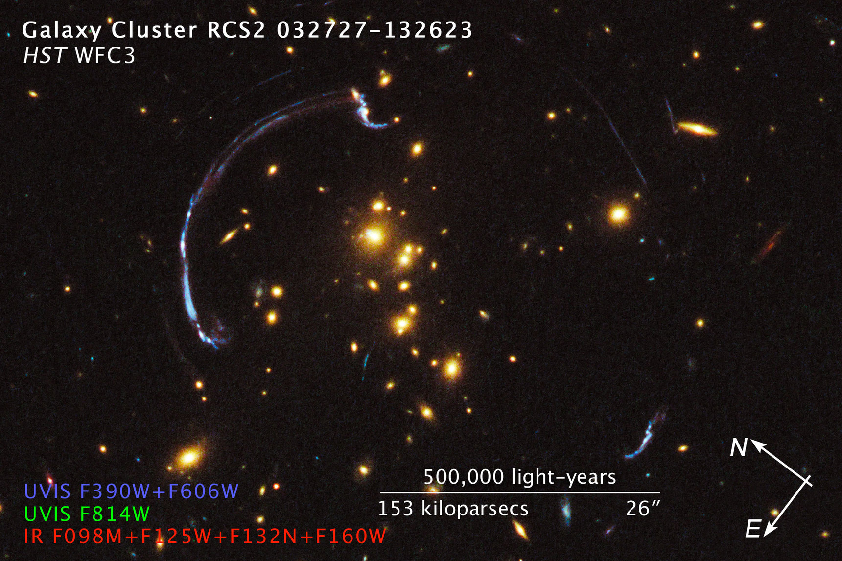 Hubble Image of Galaxy Cluster RCS2 032727-132623 (Uncropped